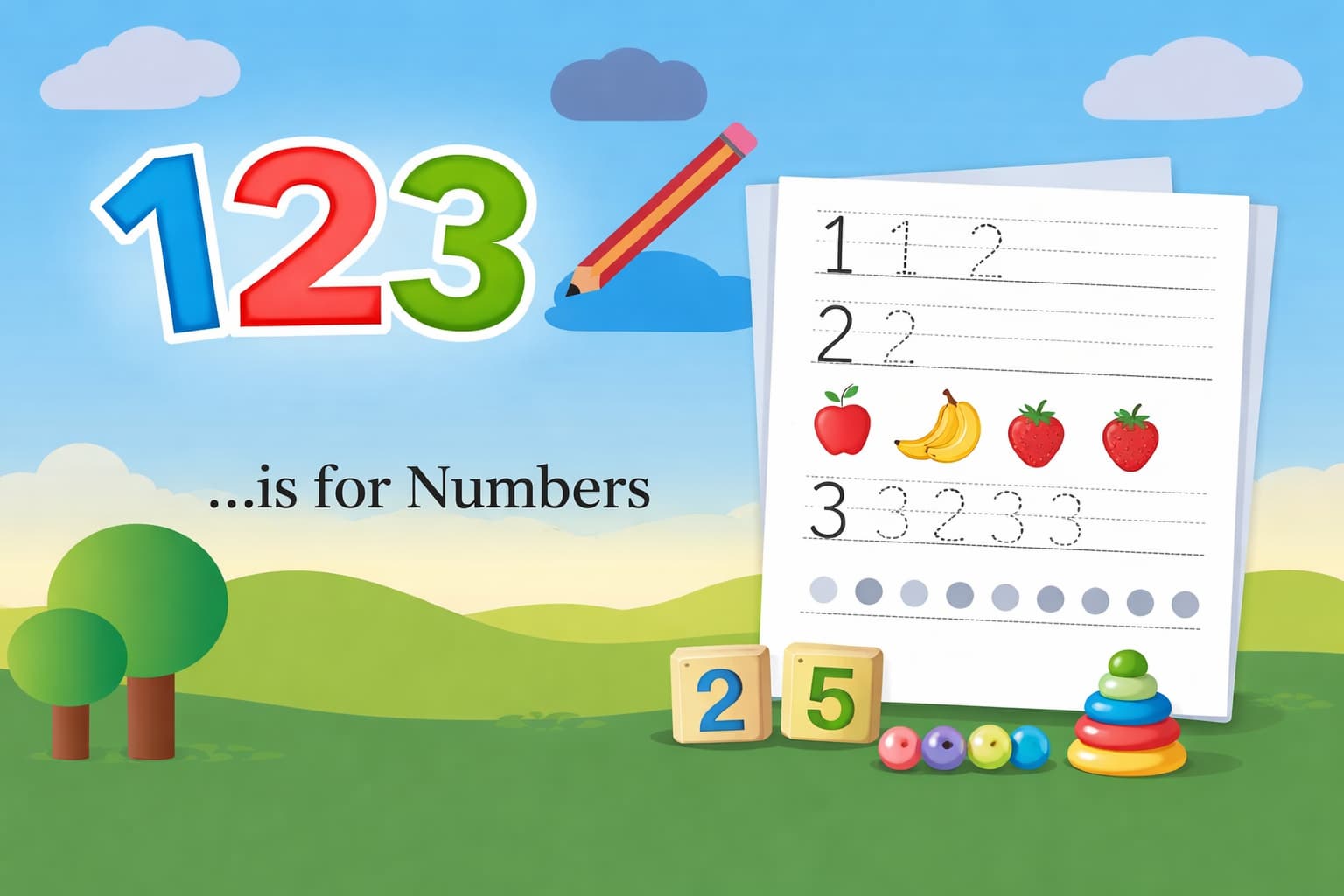 Number worksheets for kids showing counting and number tracing activities for preschool and kindergarten