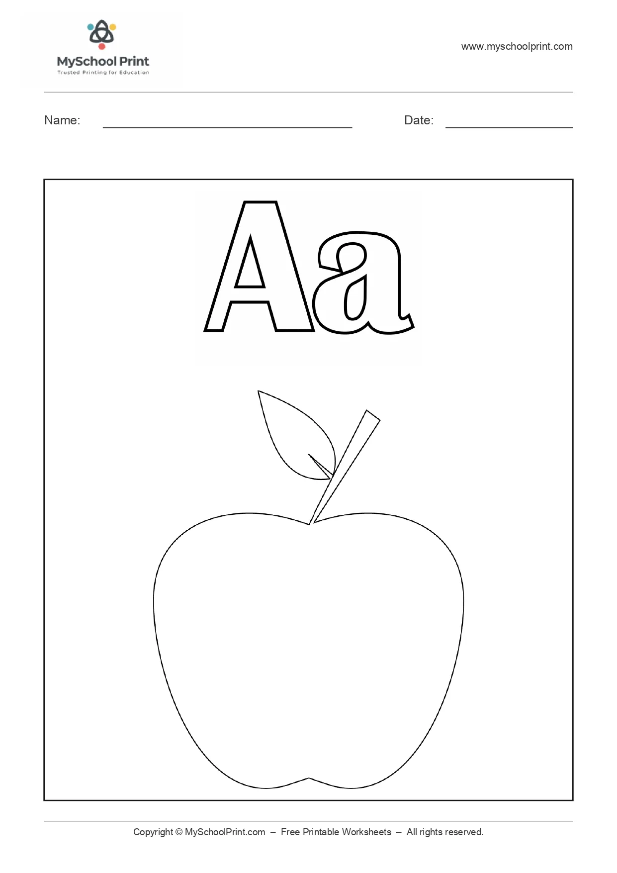 Alphabet letter a coloring worksheet