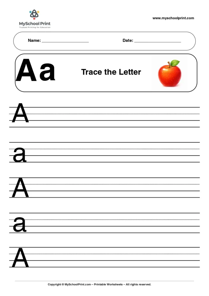 Uppercase and lowercase letter a worksheet