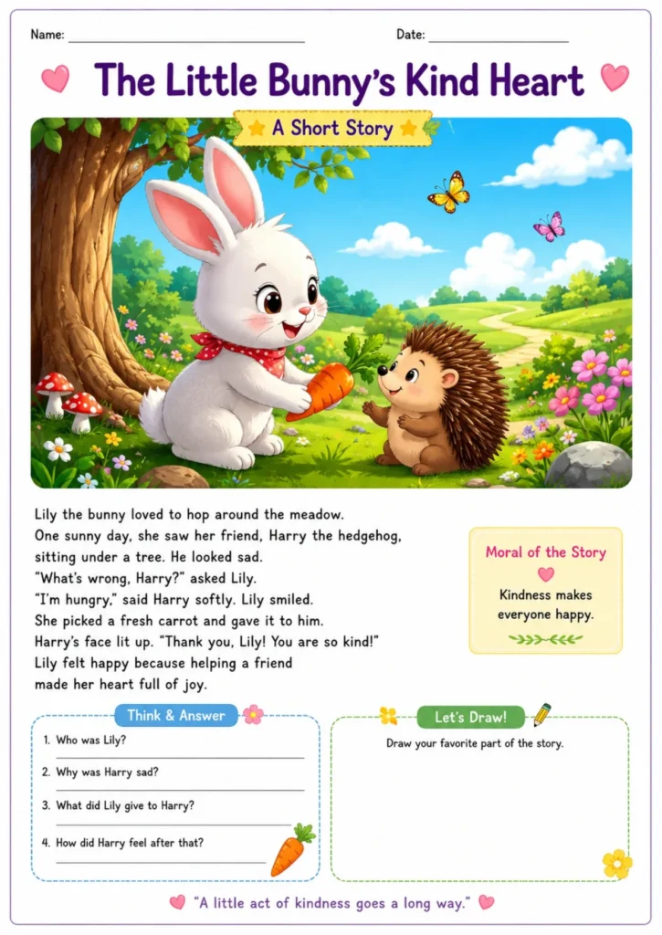 Animal story worksheet for kids 1