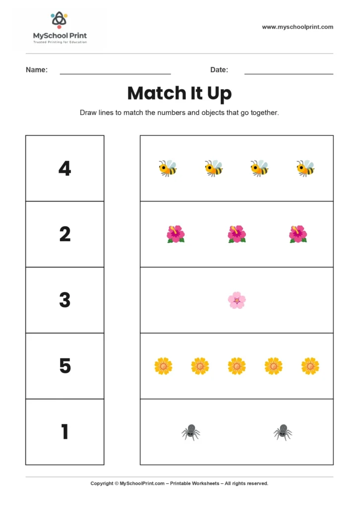 Number 1 matching worksheet