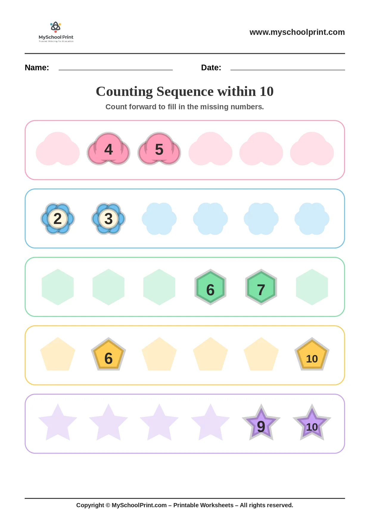 Number sequencing worksheet 1