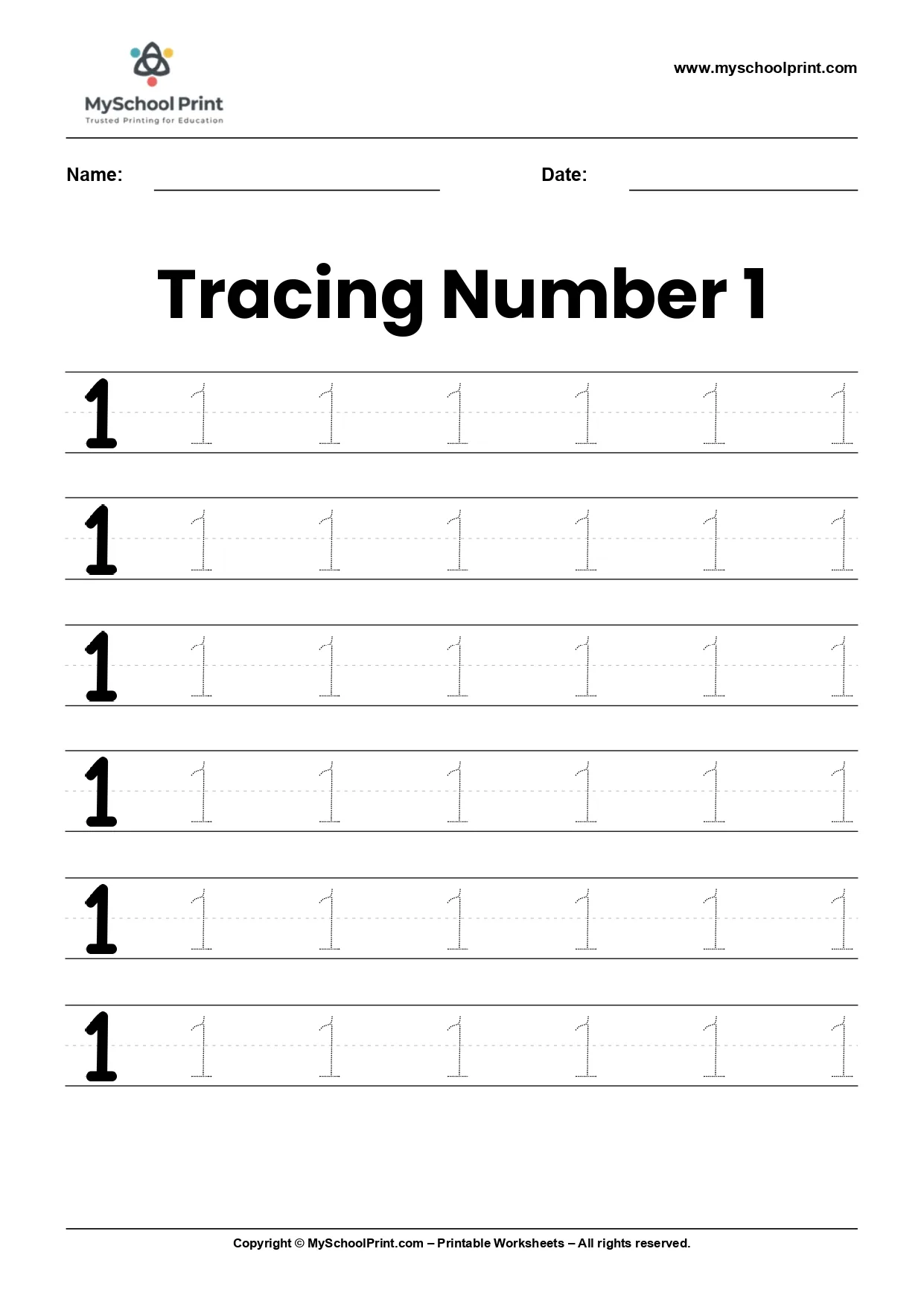Number 1 tracing worksheet