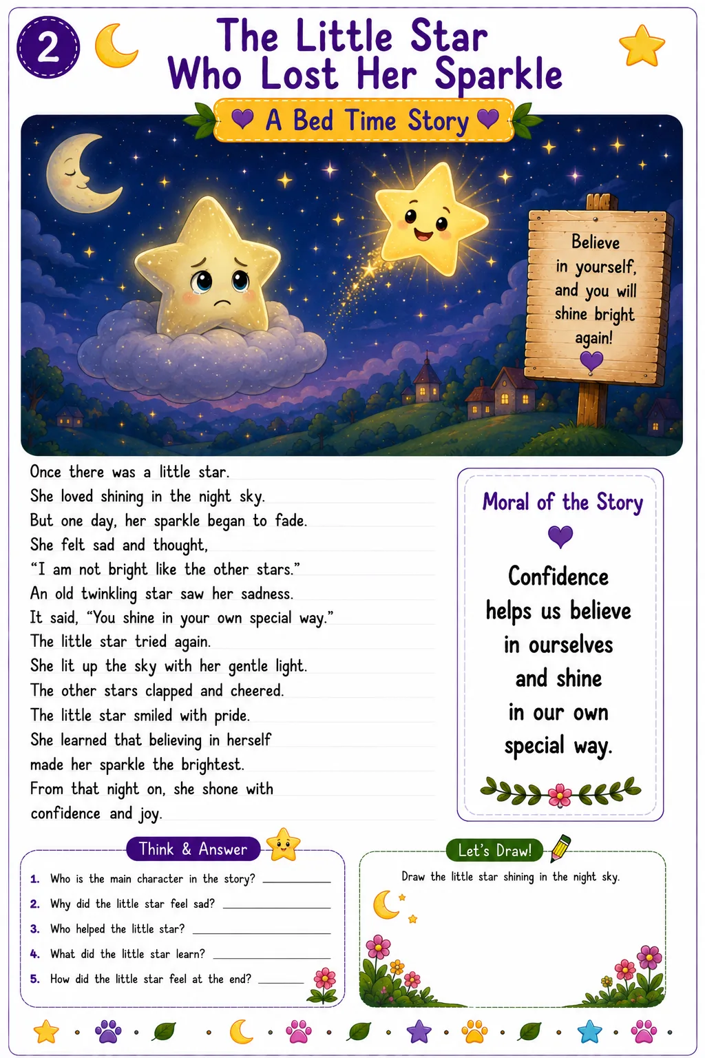 Bedtime reading worksheet for kids