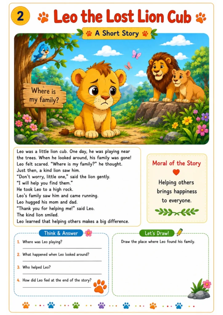 Animal story worksheet for kids 2