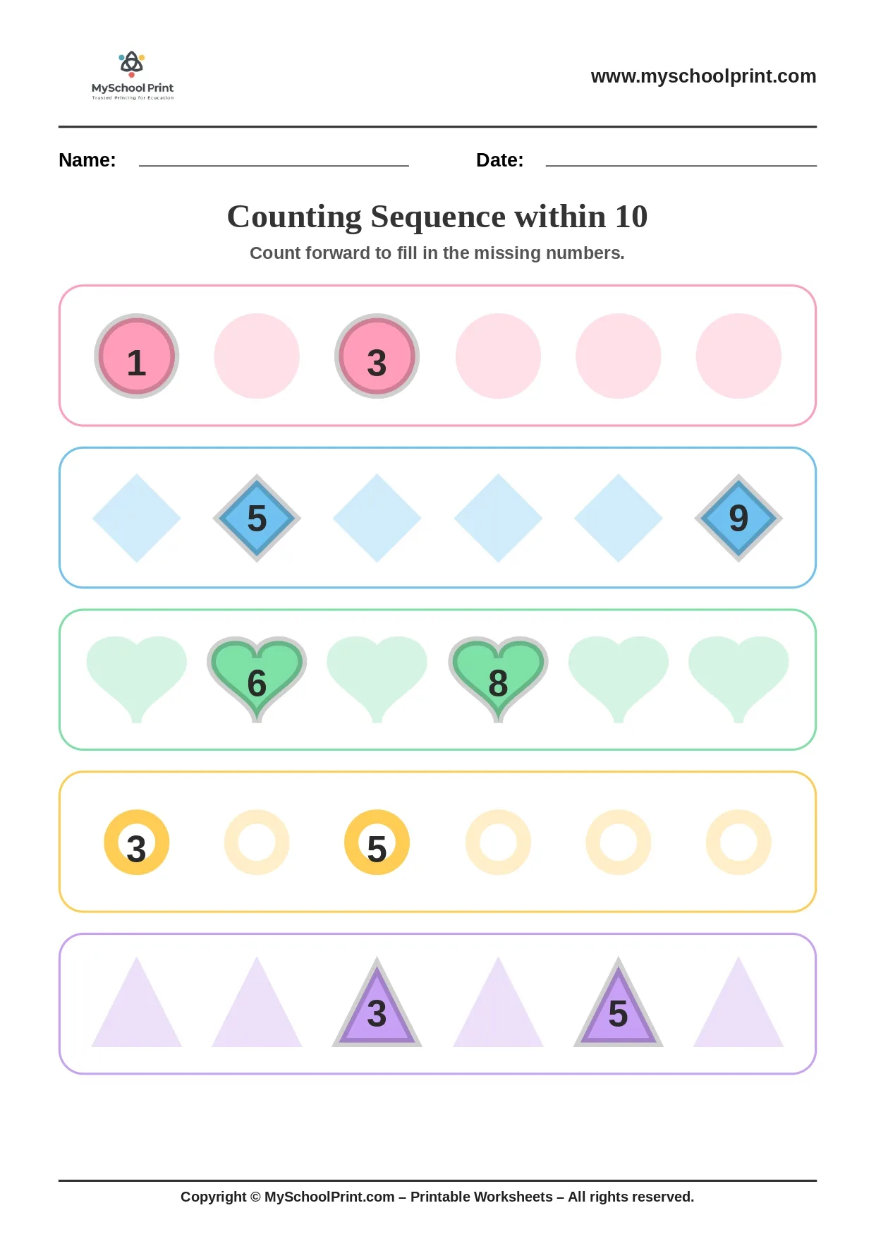 Number sequencing worksheet 2