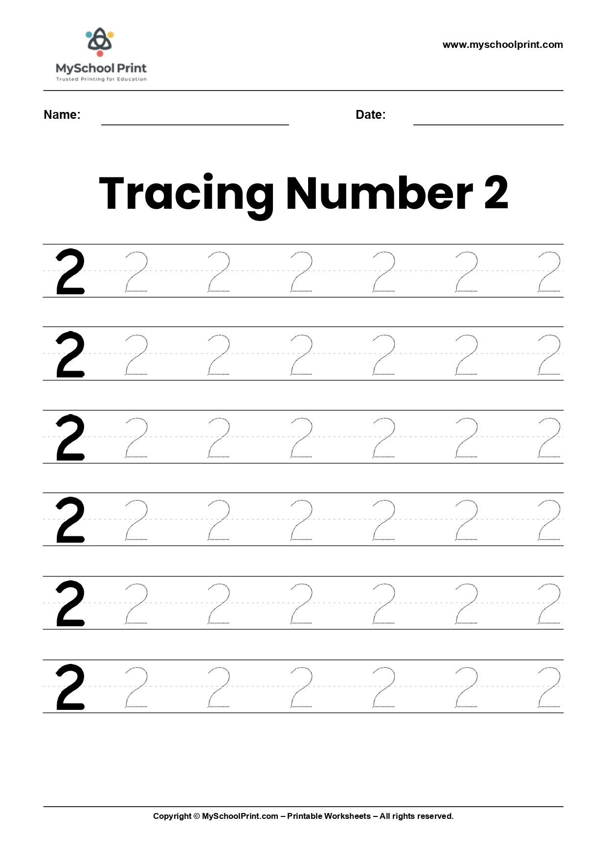Number 2 tracing worksheet