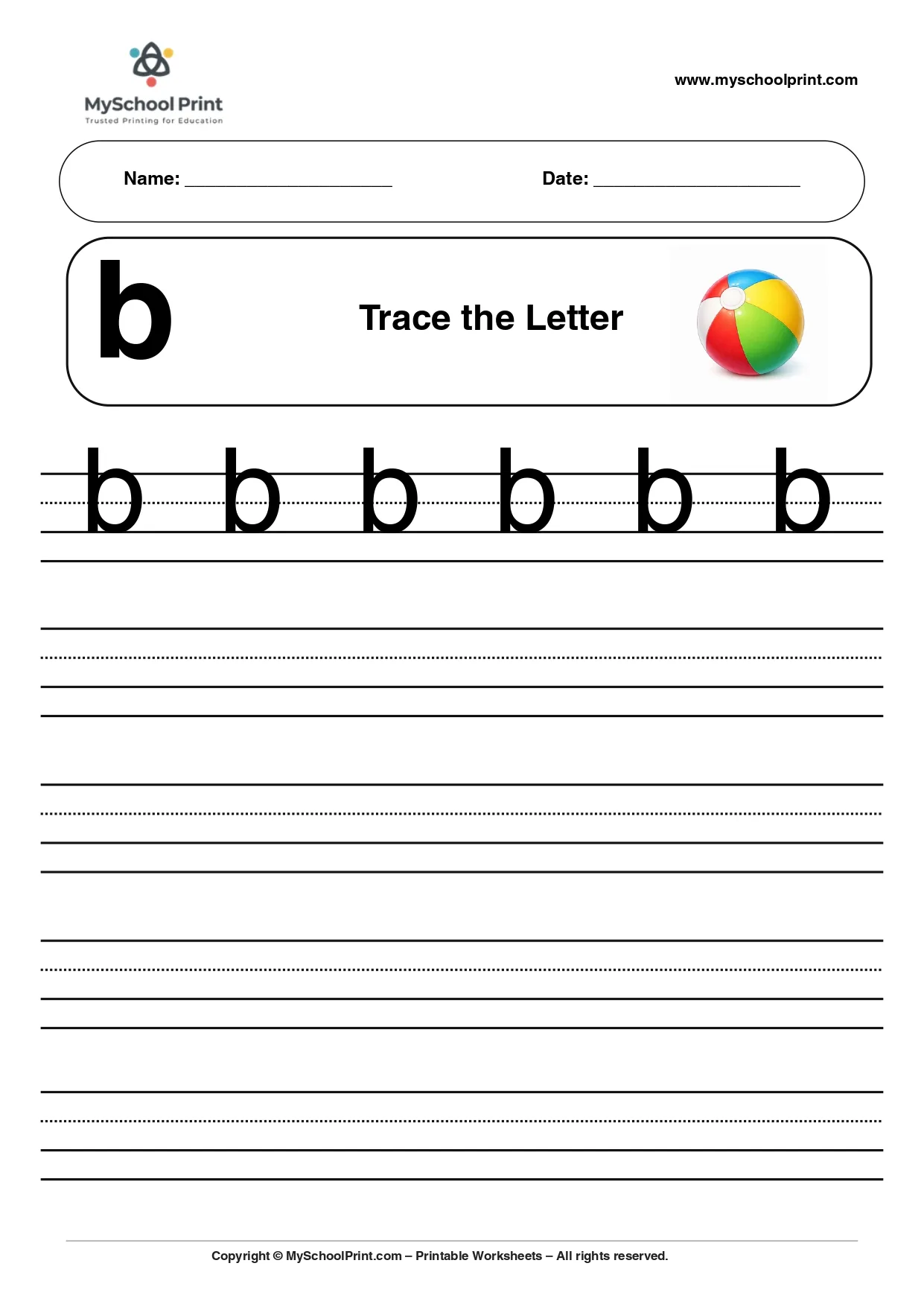 Solid lowercase letter b worksheet for preschool and kindergarten