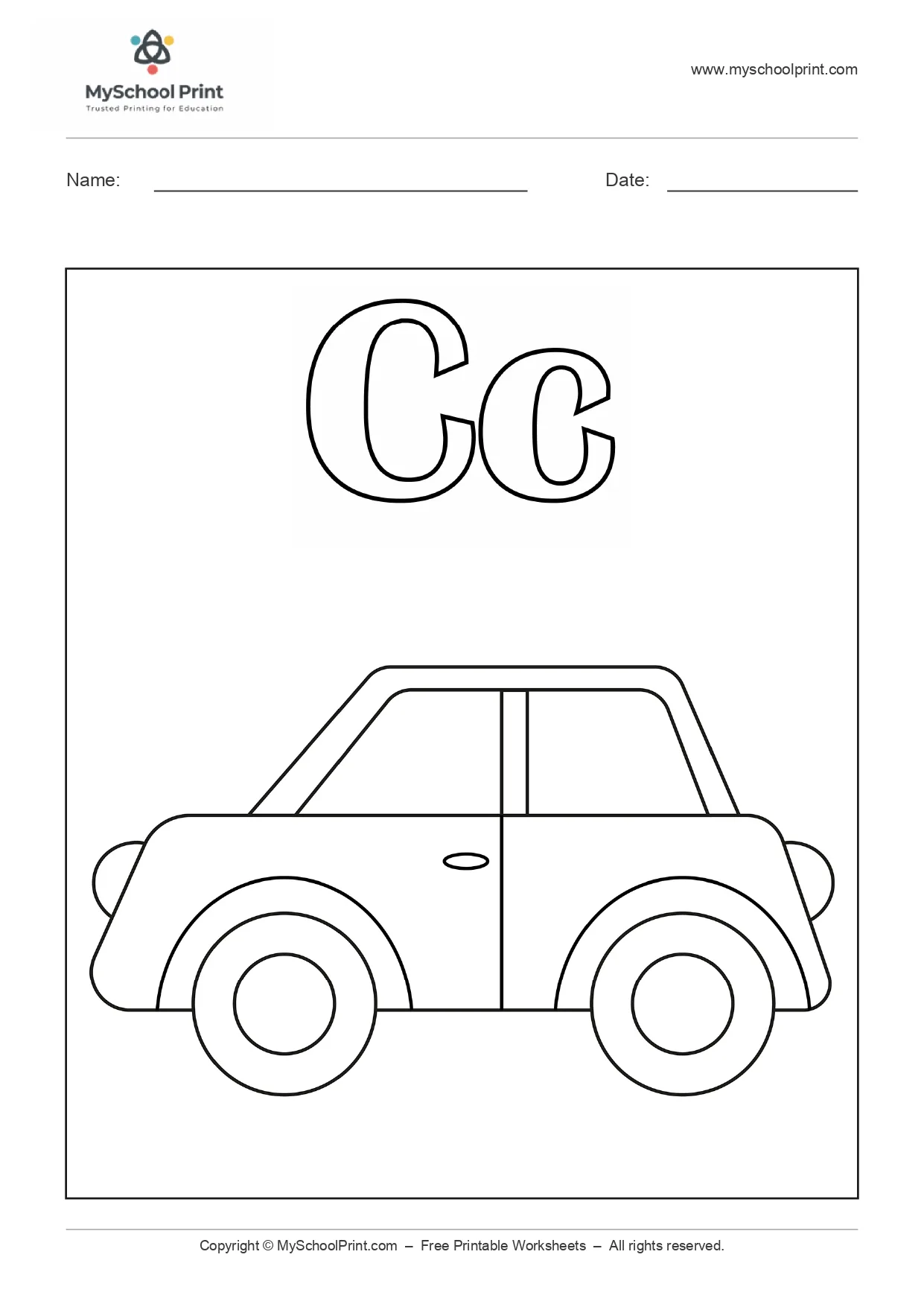 Alphabet letter c coloring worksheet
