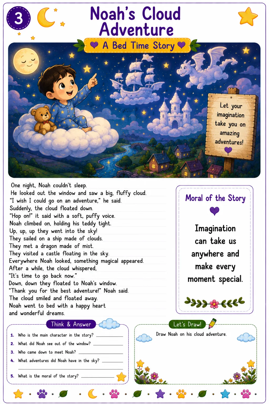Kids printable bedtime story activity