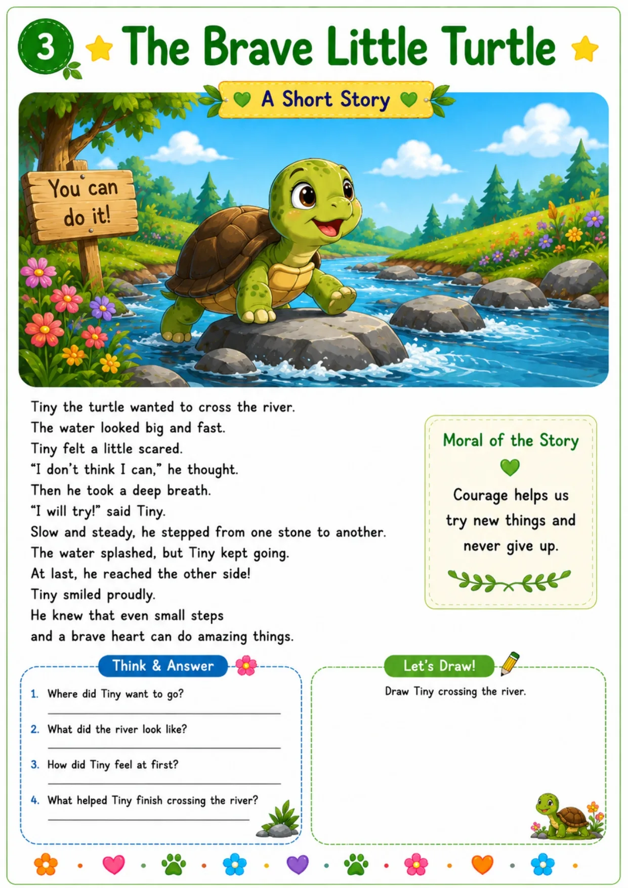 Animal story worksheet for kids 3