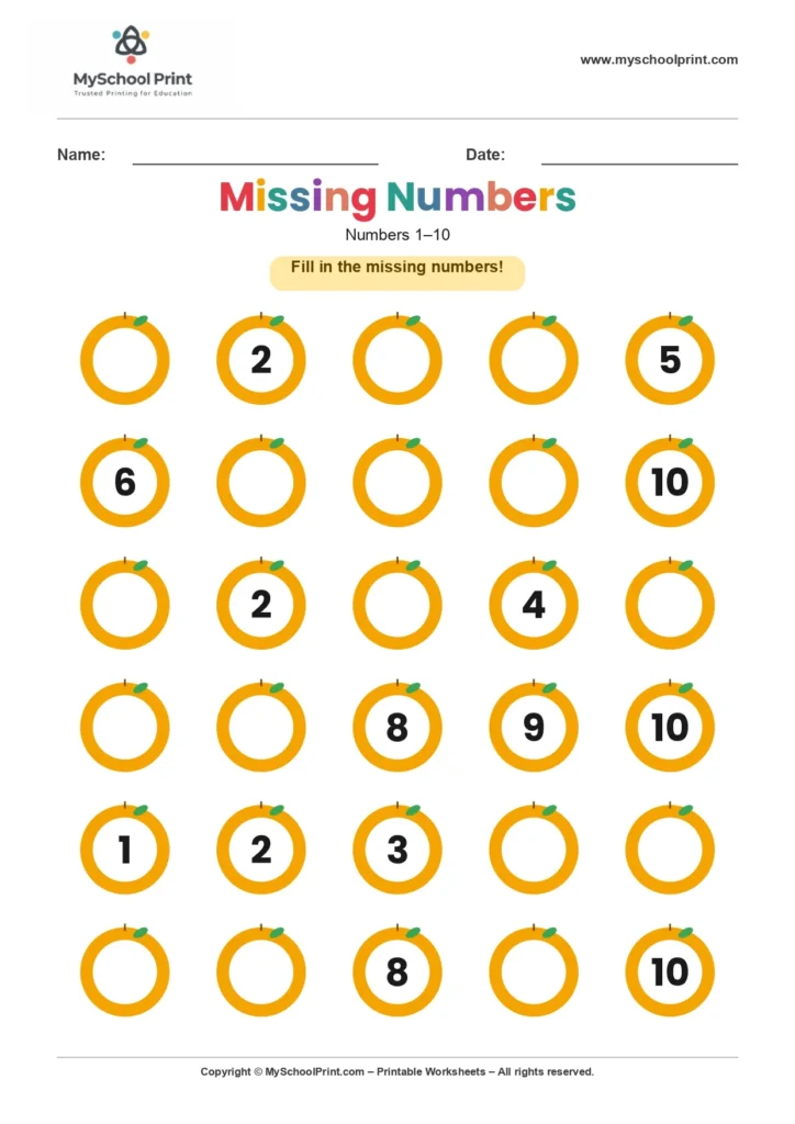 Missing numbers worksheet 3