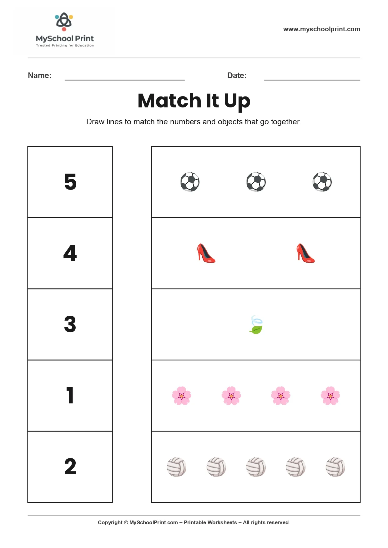 Number 3 matching worksheet