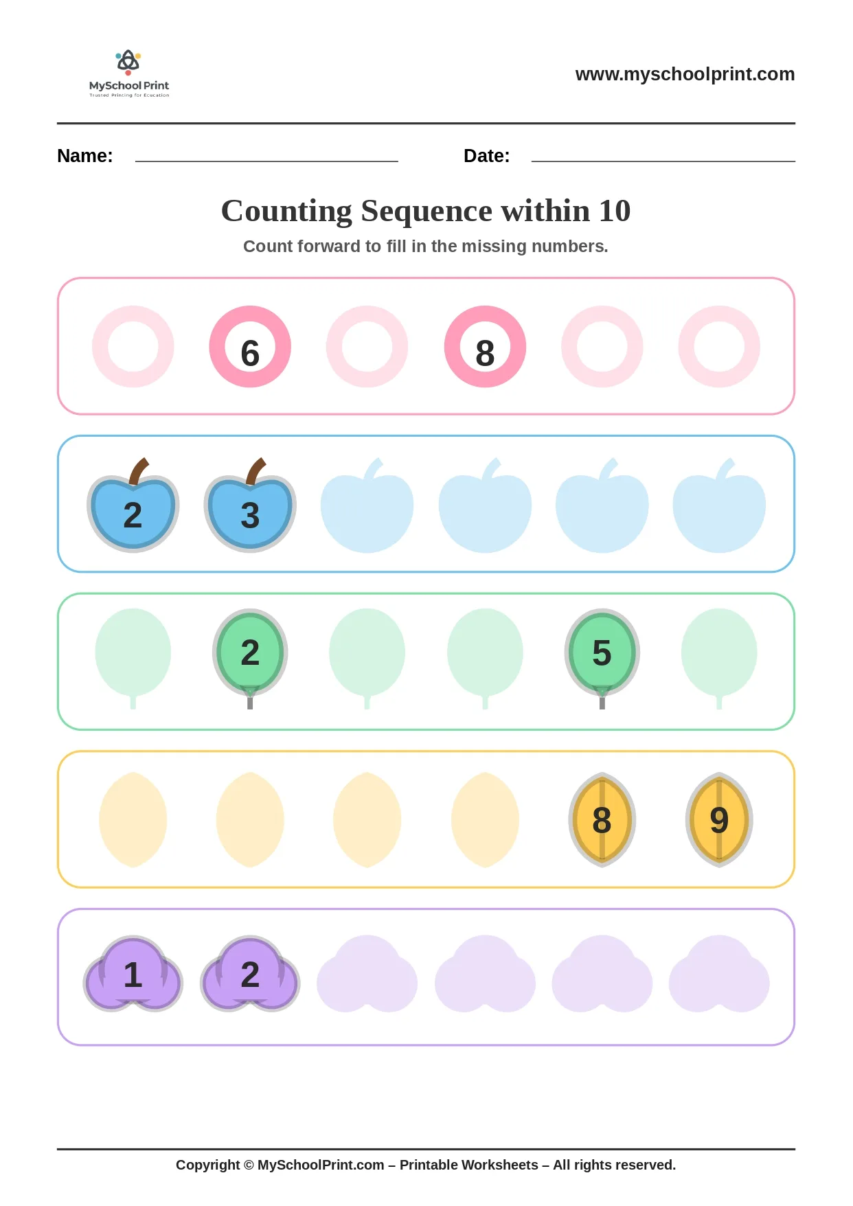 Number sequencing worksheet 3