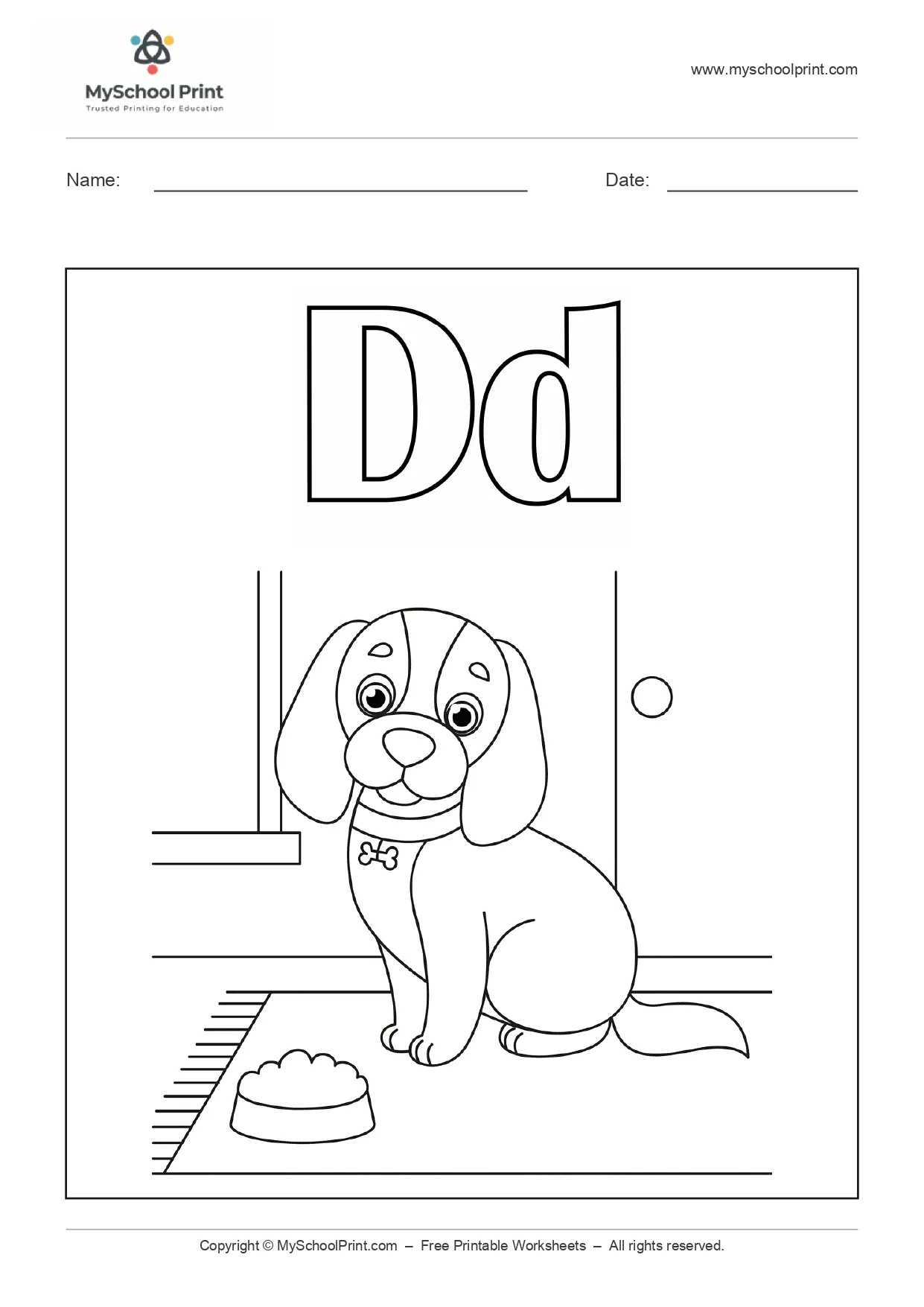 Alphabet letter d coloring worksheet