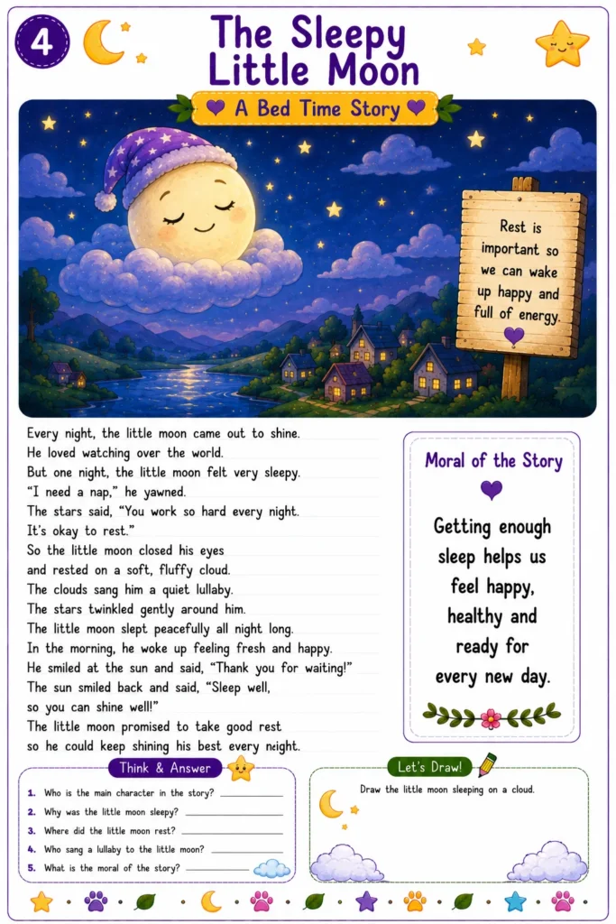 Simple bedtime story worksheet for children