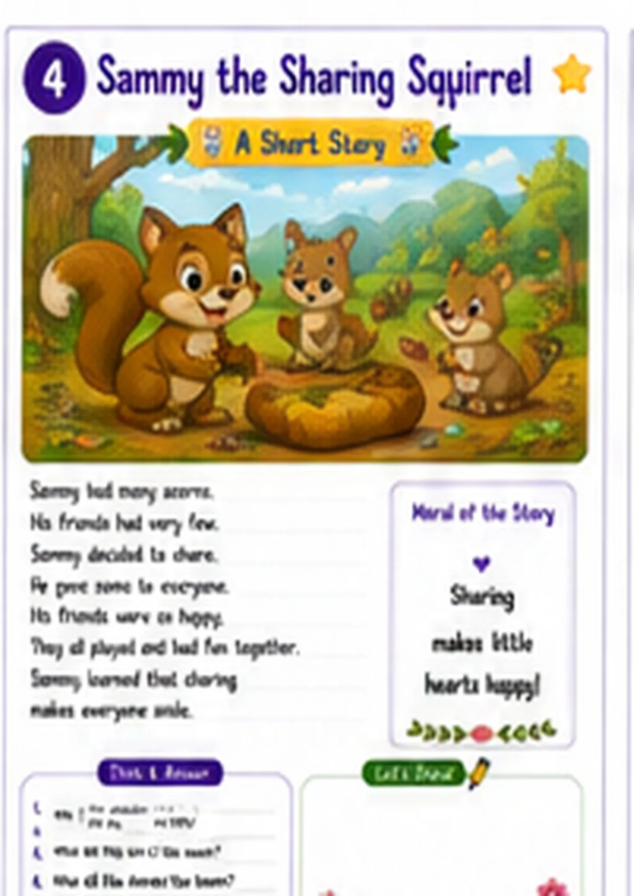 Animal story worksheet for kids 4