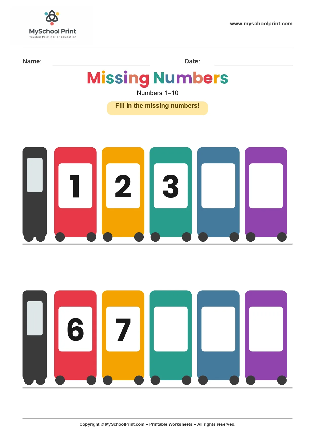 Missing numbers worksheet 4