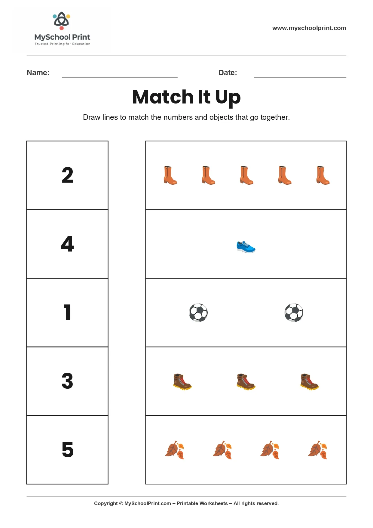 Number 4 matching worksheet