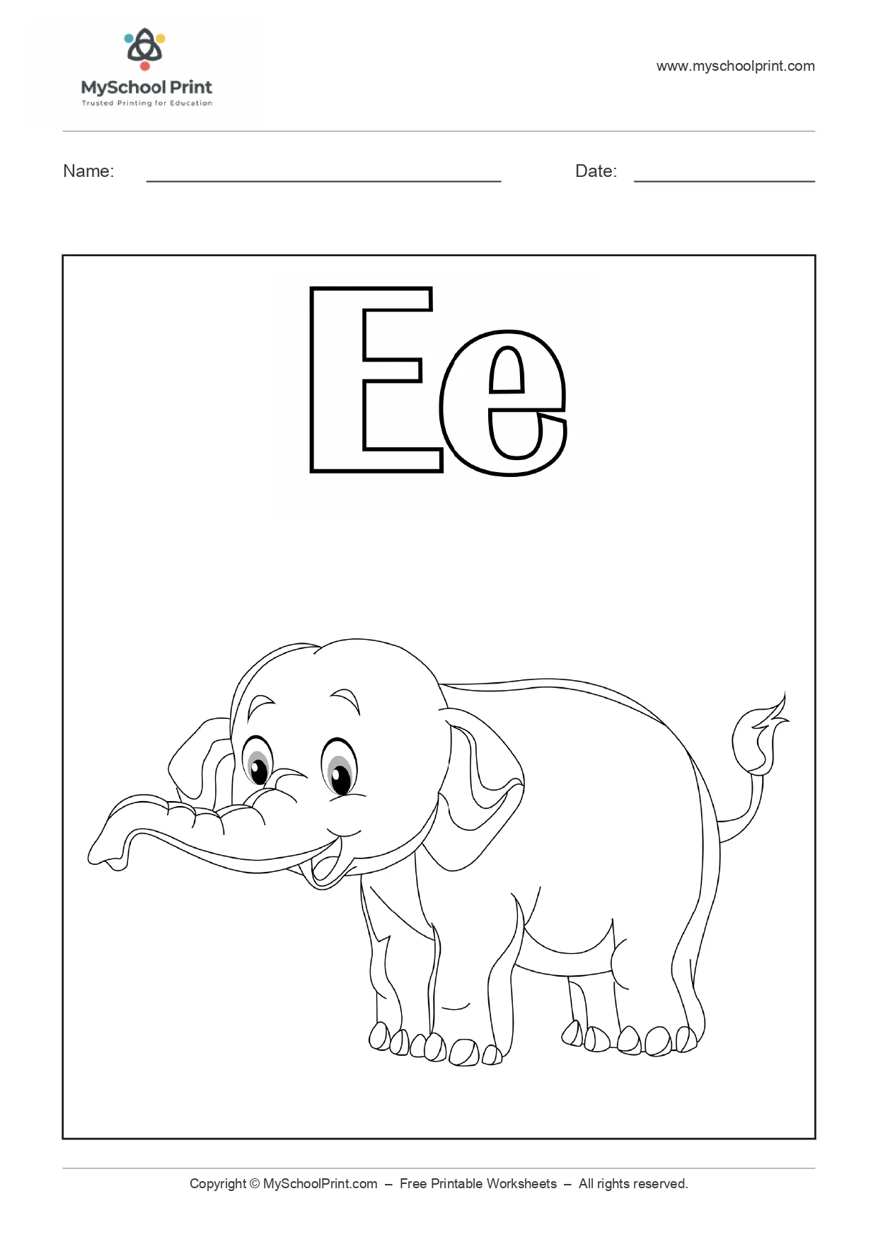 Alphabet letter e coloring worksheet
