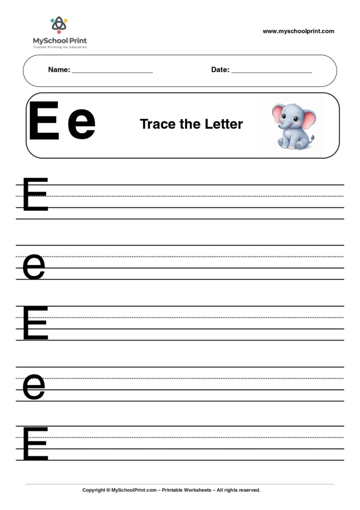 Uppercase and lowercase letter e worksheet