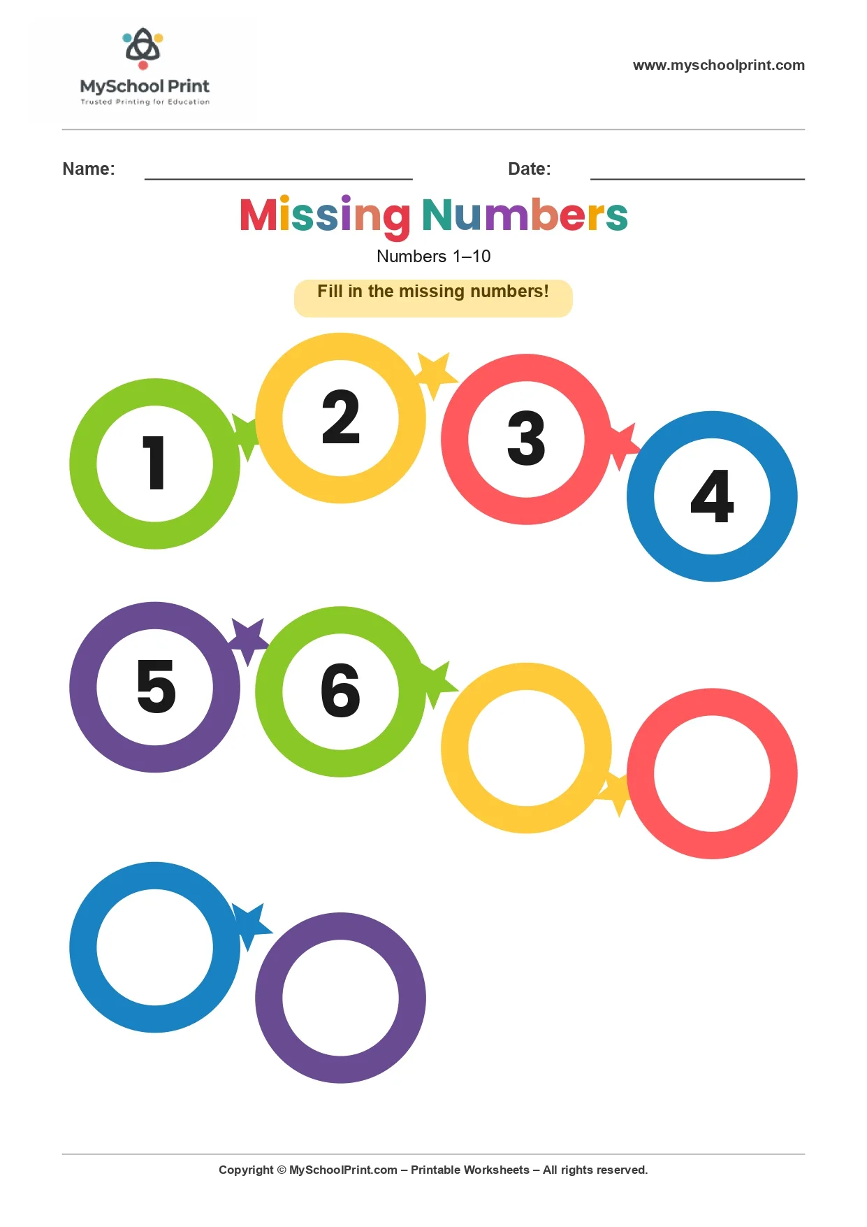 Missing numbers worksheet 5