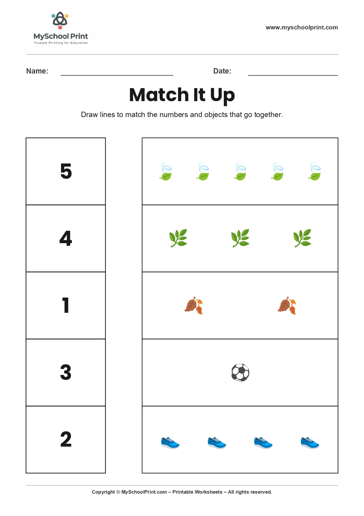 Number 5 matching worksheet