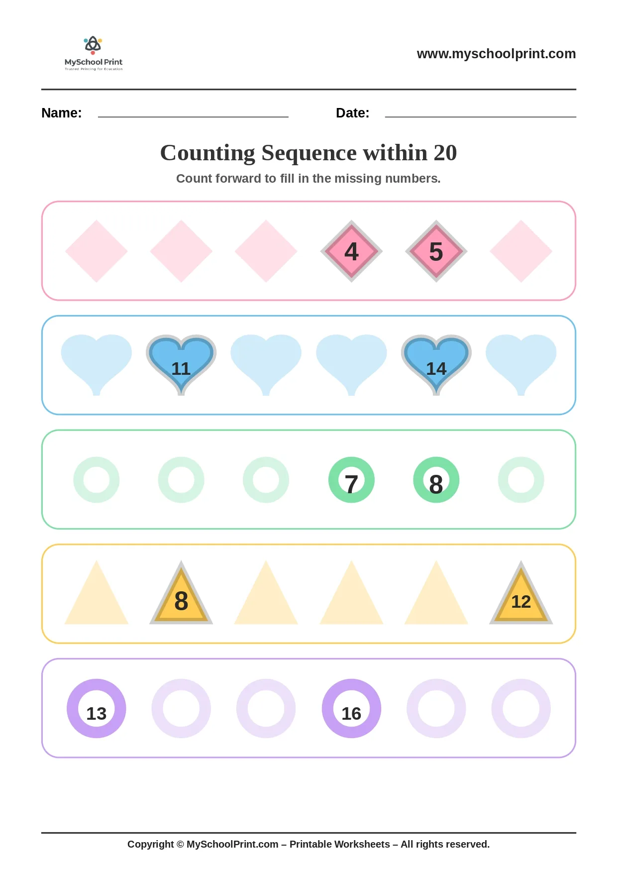 Number sequencing worksheet 5