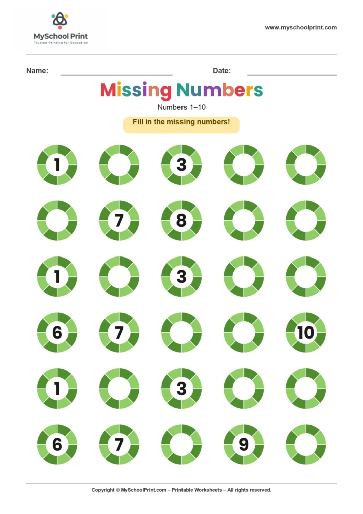 Missing numbers worksheet 6