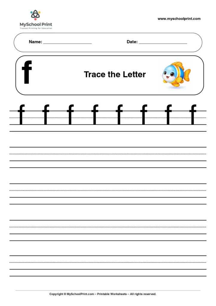 Solid lowercase letter f worksheet for preschool and kindergarten