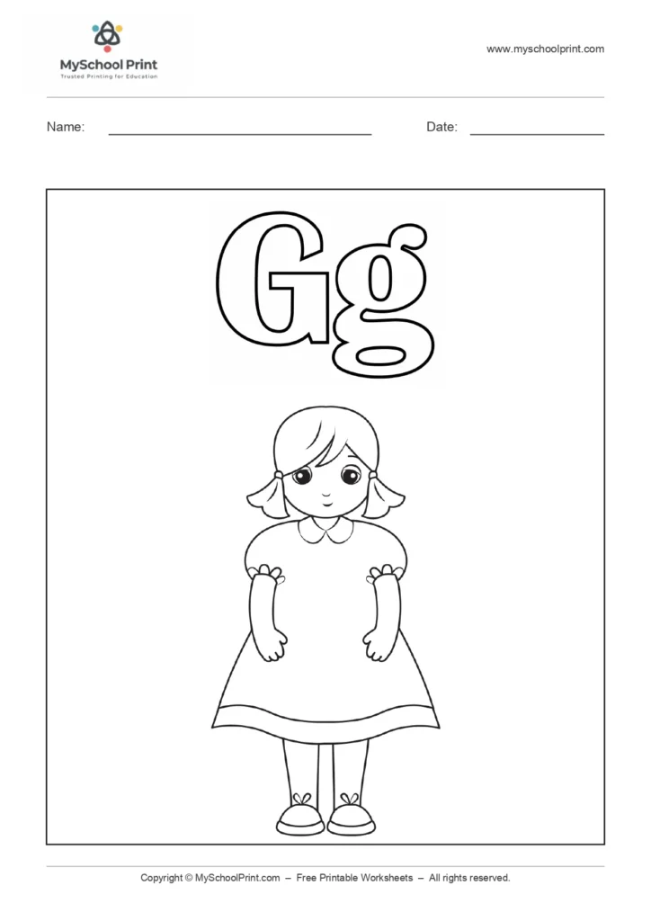 Alphabet letter g coloring worksheet