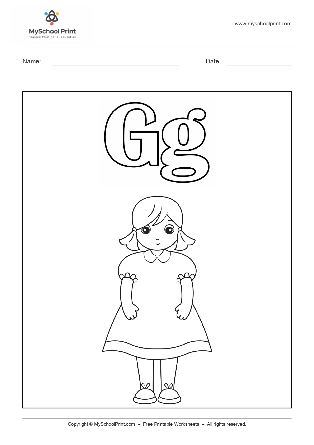 Alphabet letter g coloring worksheet