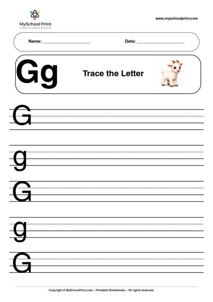 Uppercase and lowercase letter g worksheet