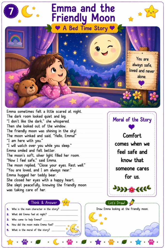 Preschool bedtime story worksheet printable