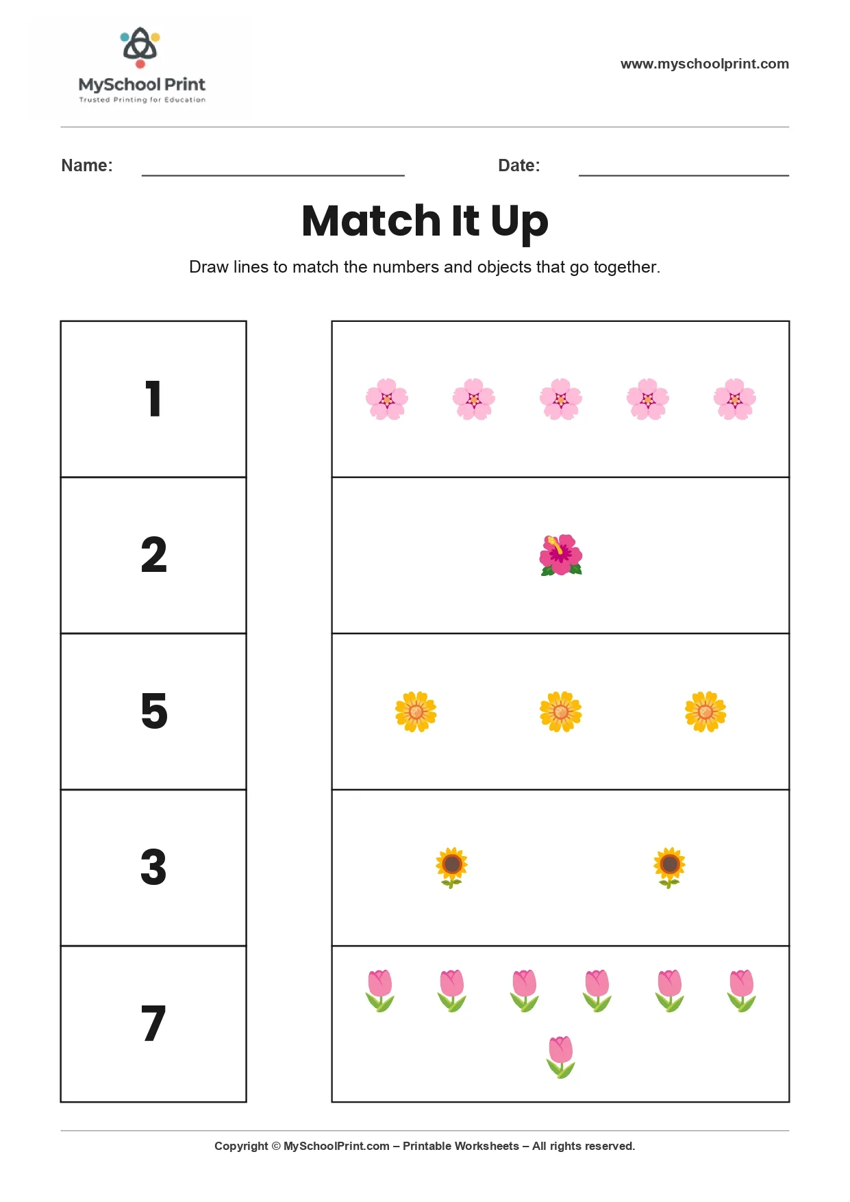 Number 7 matching worksheet