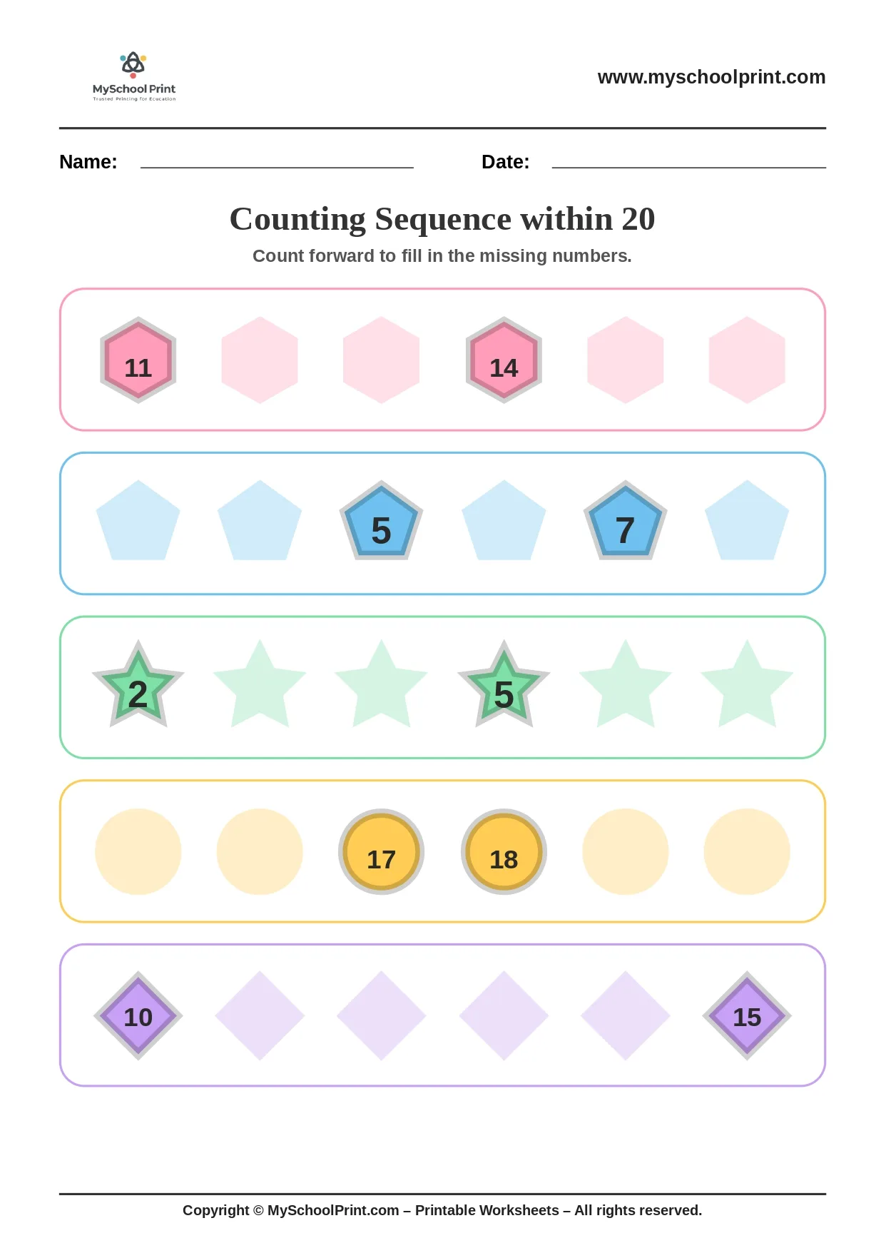 Number sequencing worksheet 7