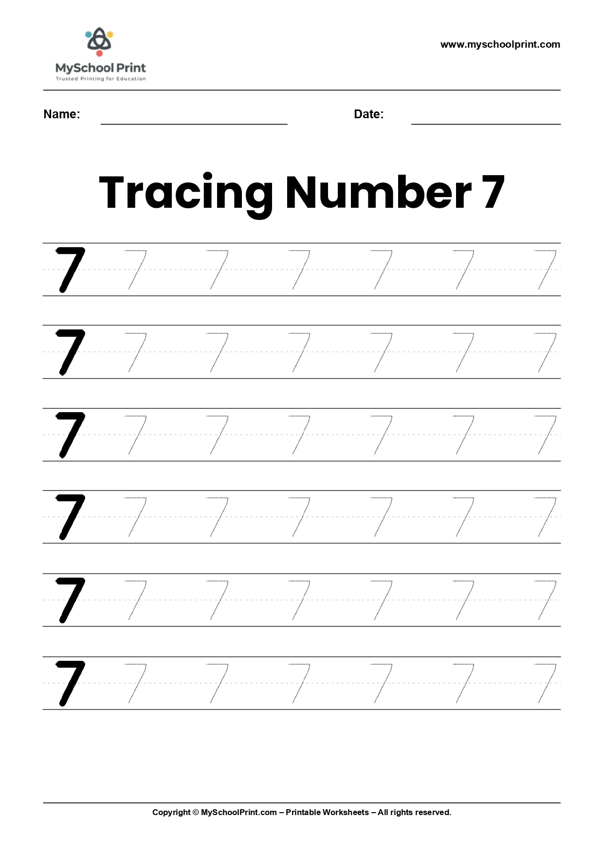 Number 7 tracing worksheet