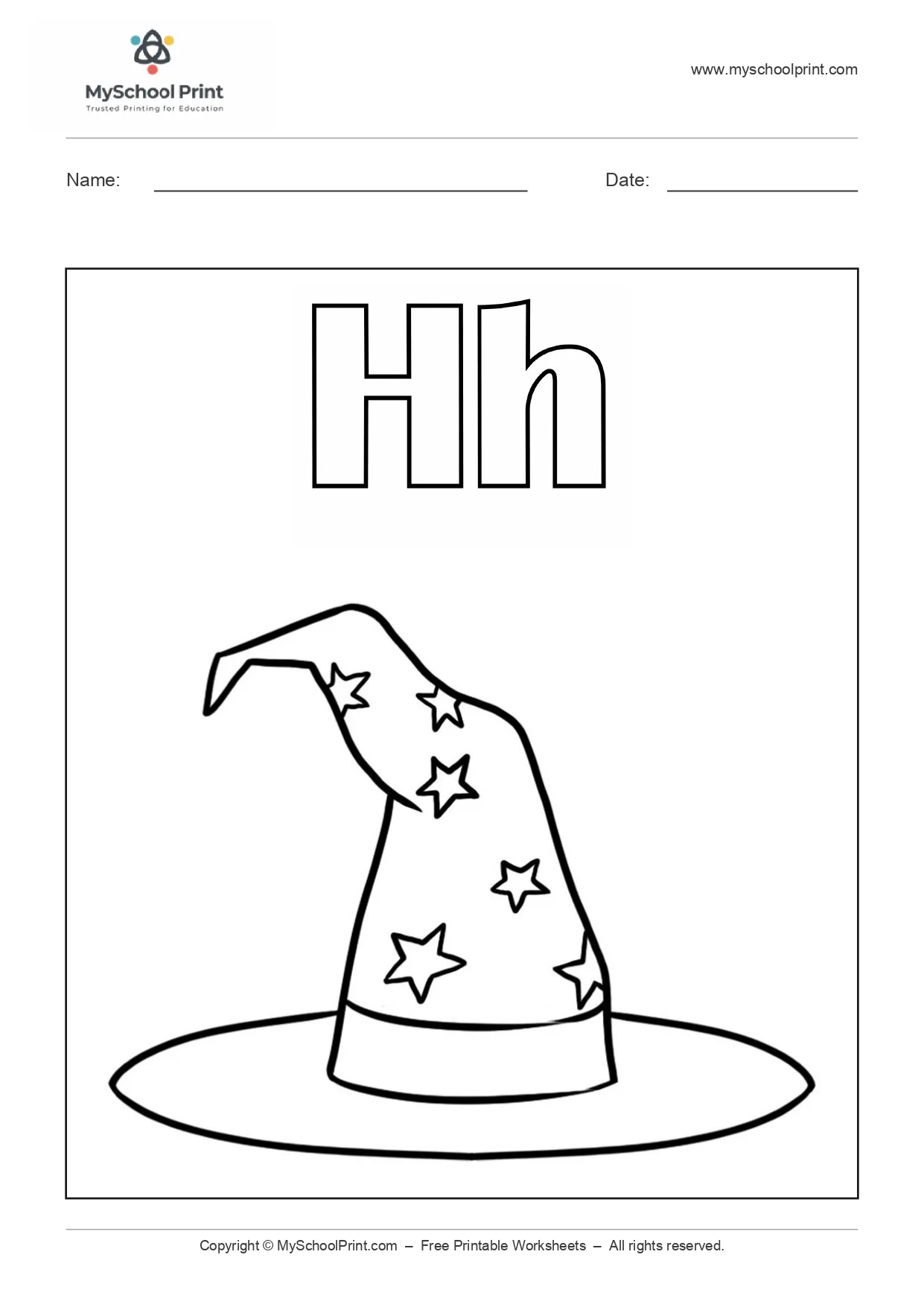 Alphabet letter h coloring worksheet
