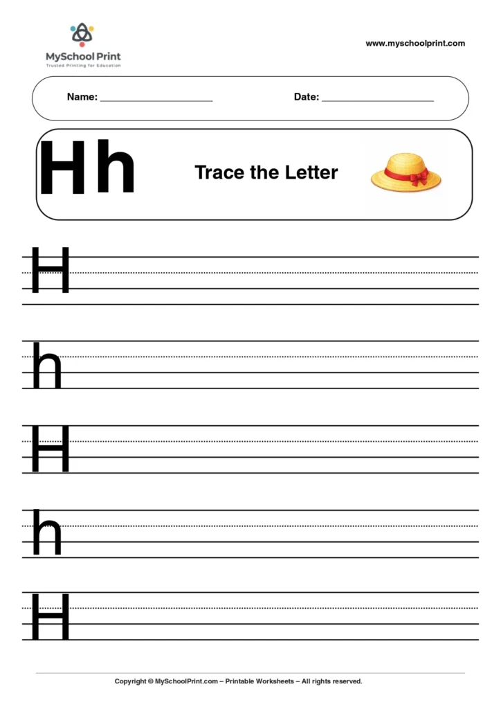Uppercase and lowercase letter h worksheet