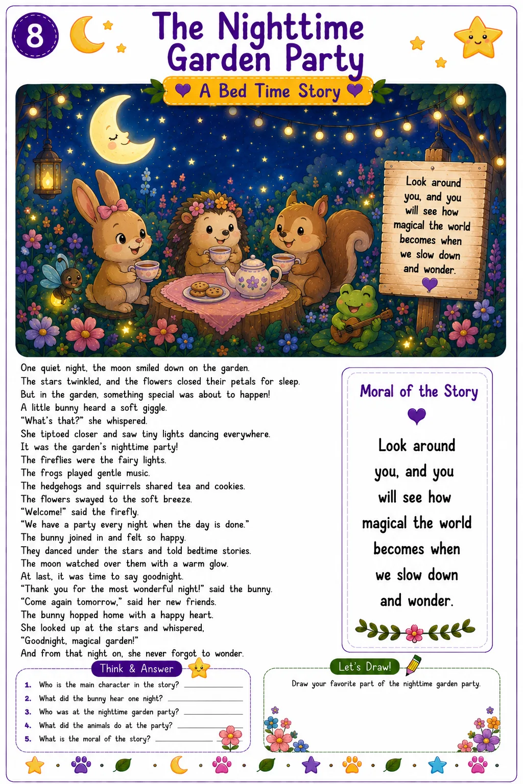 Children's printable bedtime reading worksheet