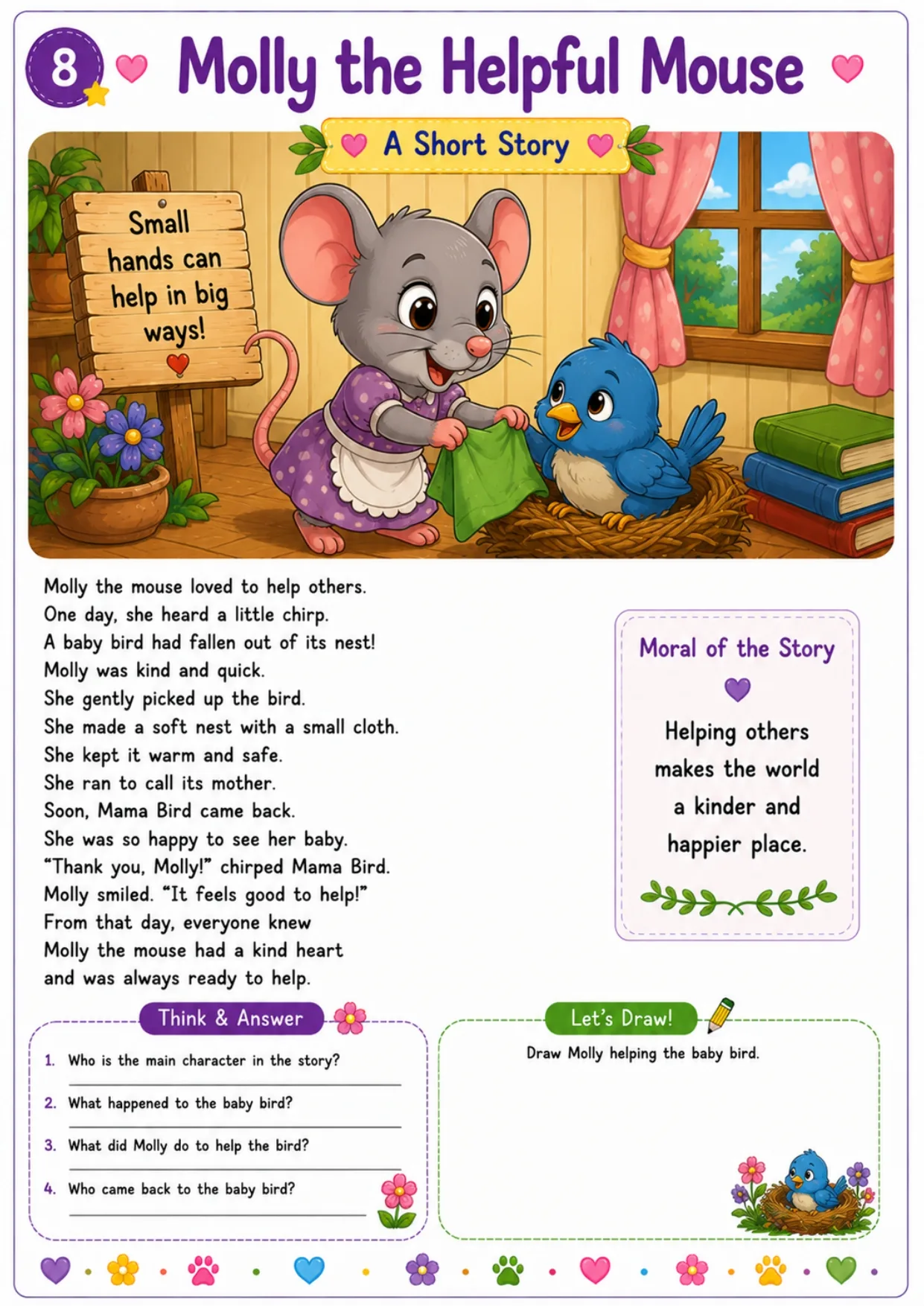 Animal story worksheet for kids 8