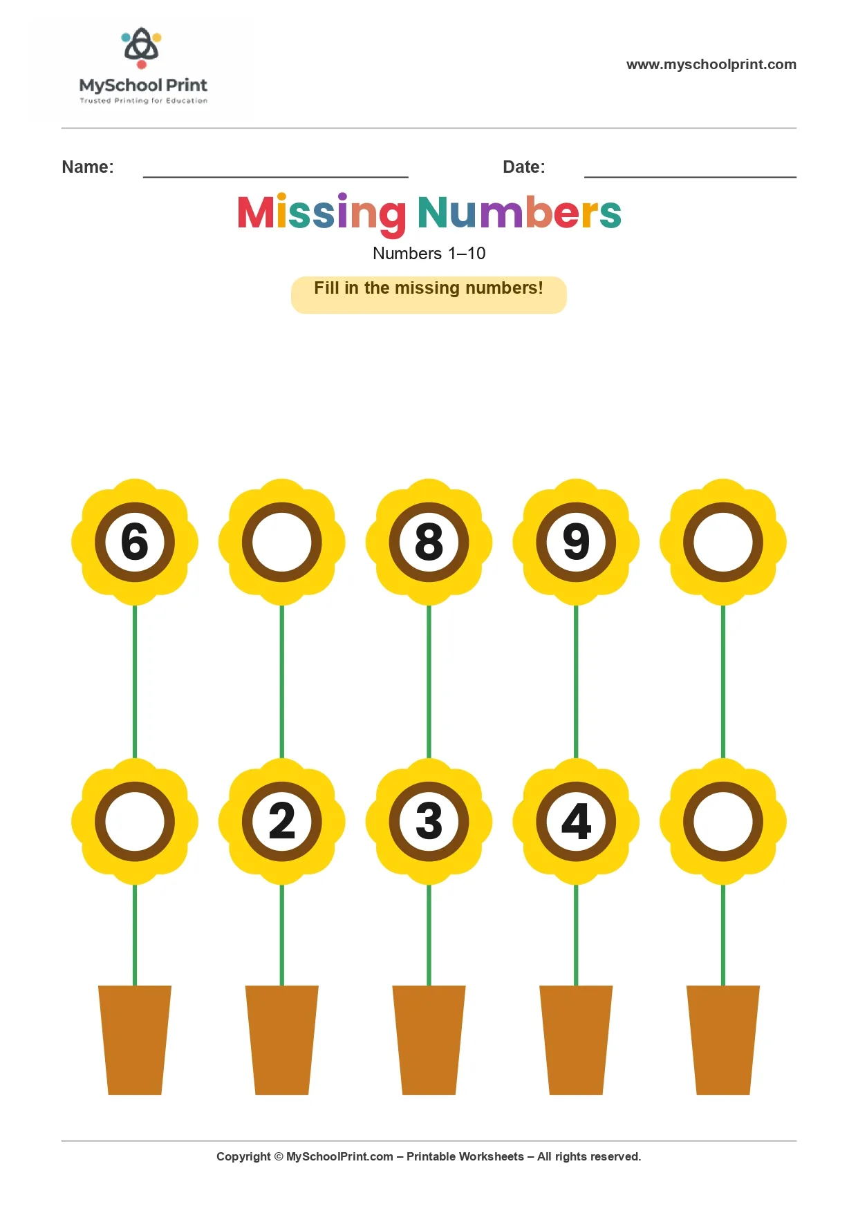 Missing numbers worksheet 8