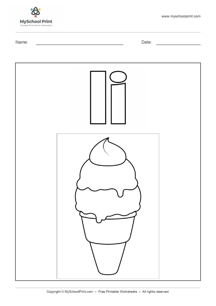 Alphabet letter i coloring worksheet