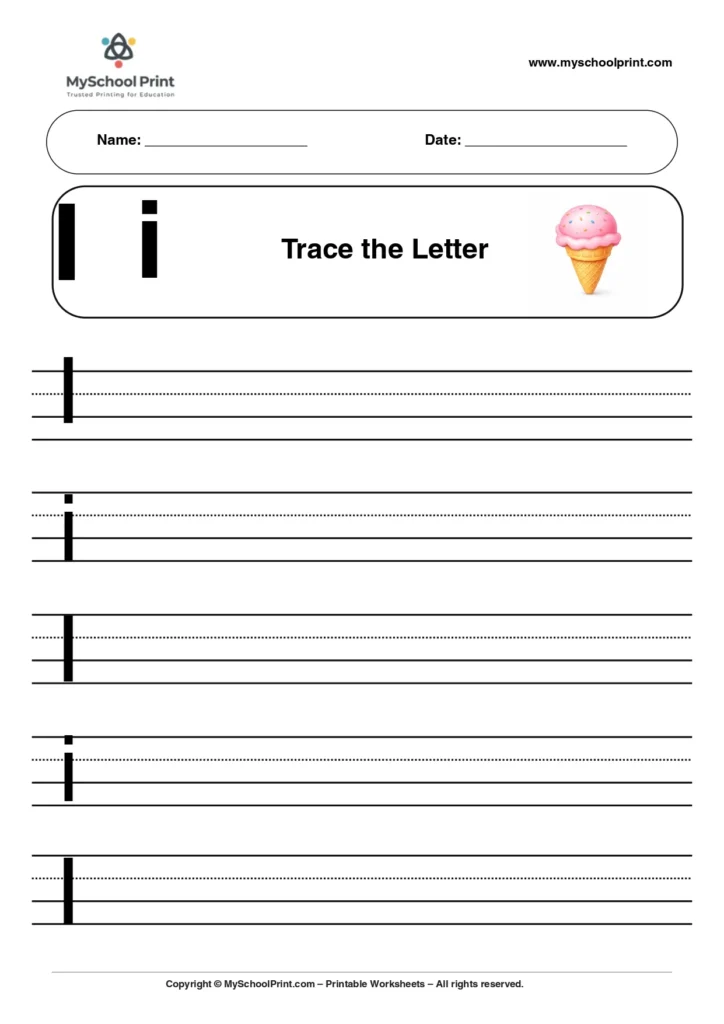 Uppercase and lowercase letter i worksheet