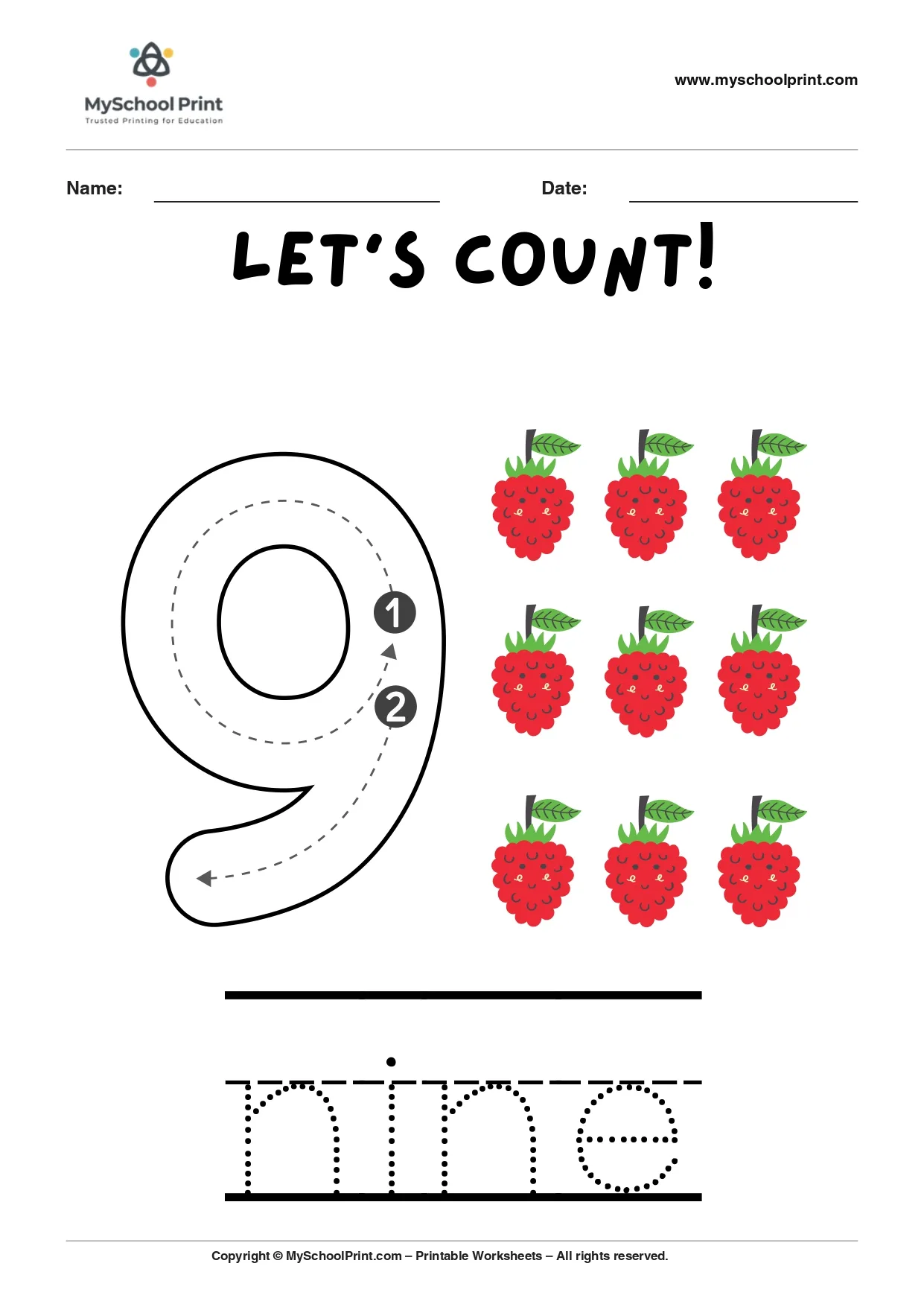 Number 9 coloring worksheet