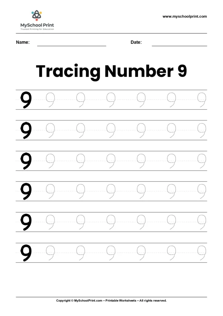 Number 9 tracing worksheet