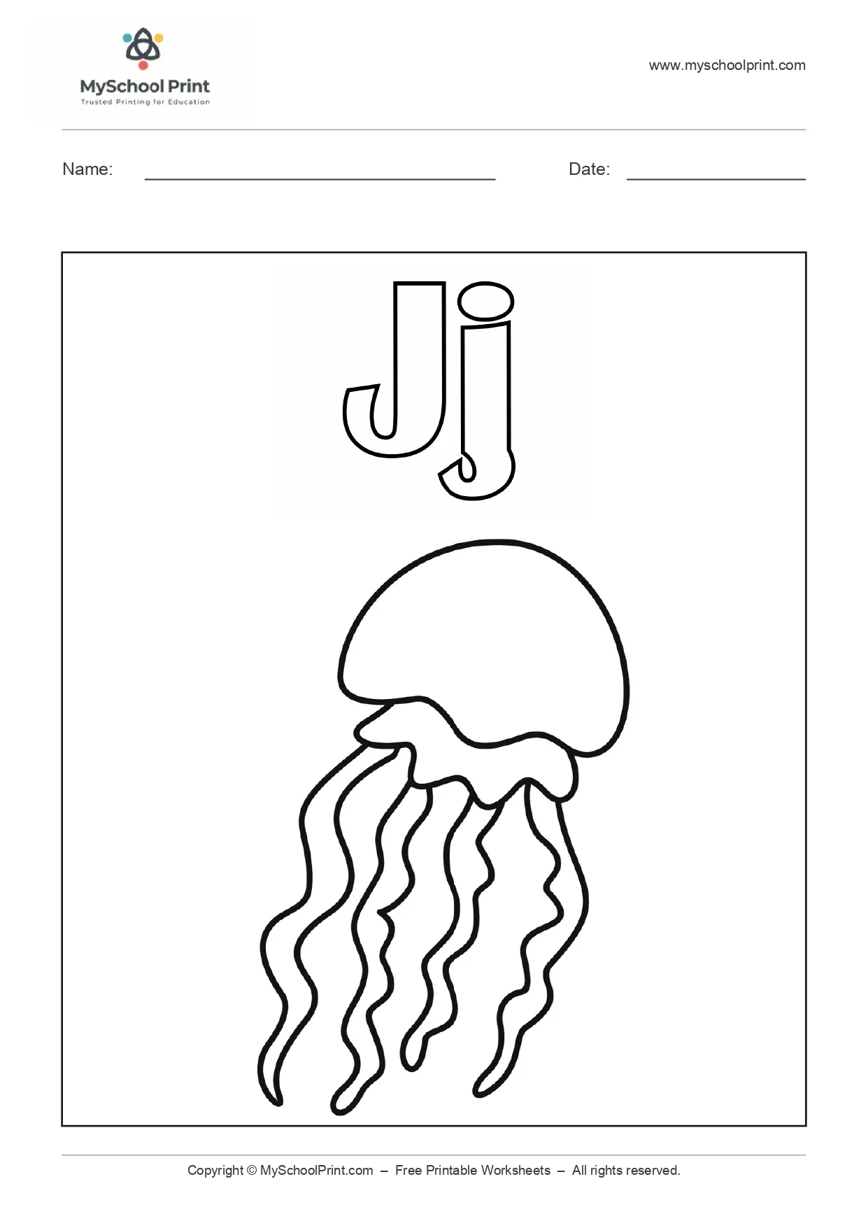 Alphabet letter j coloring worksheet