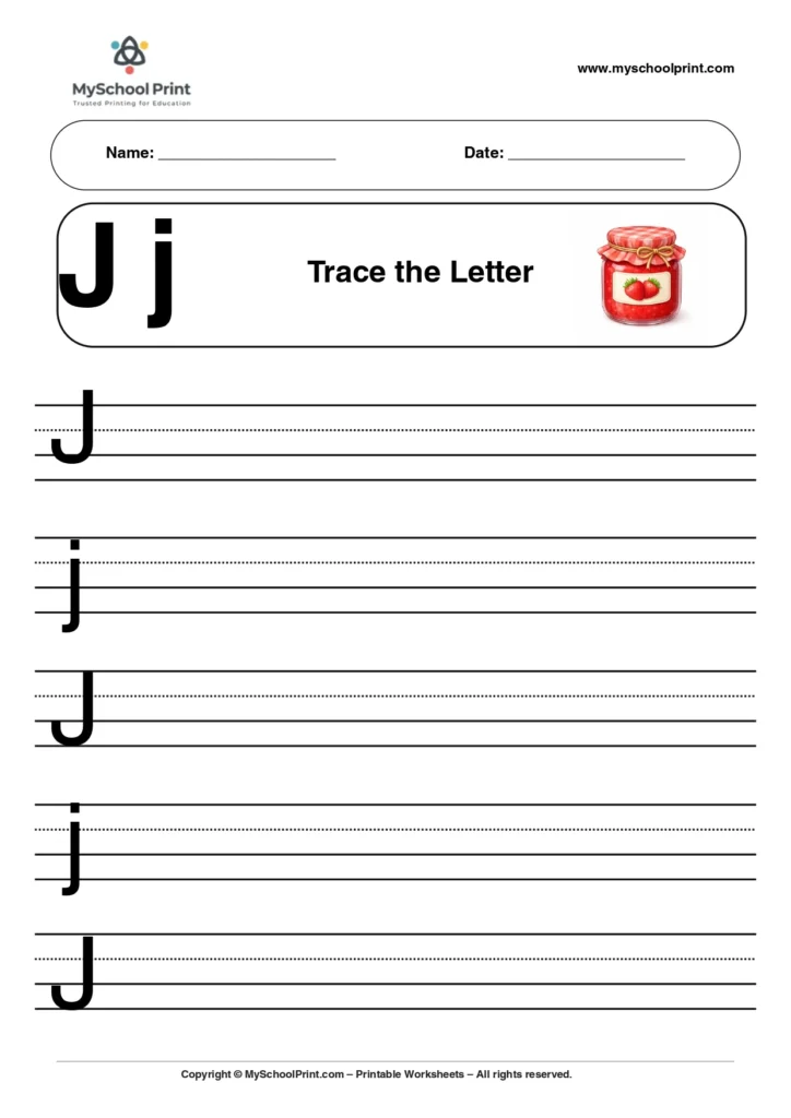 Uppercase and lowercase letter j worksheet