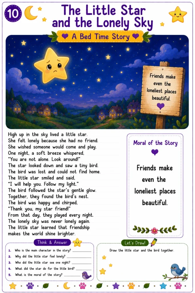 Printable kids story comprehension worksheet