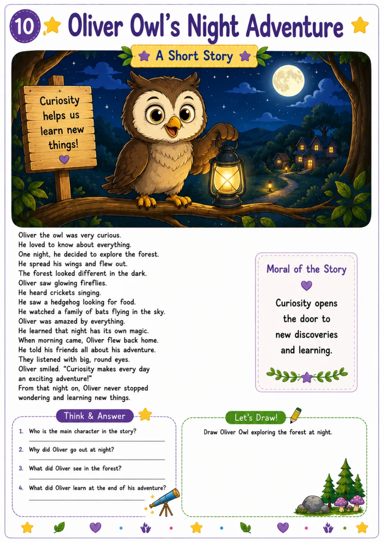 Animal story worksheet for kids 10